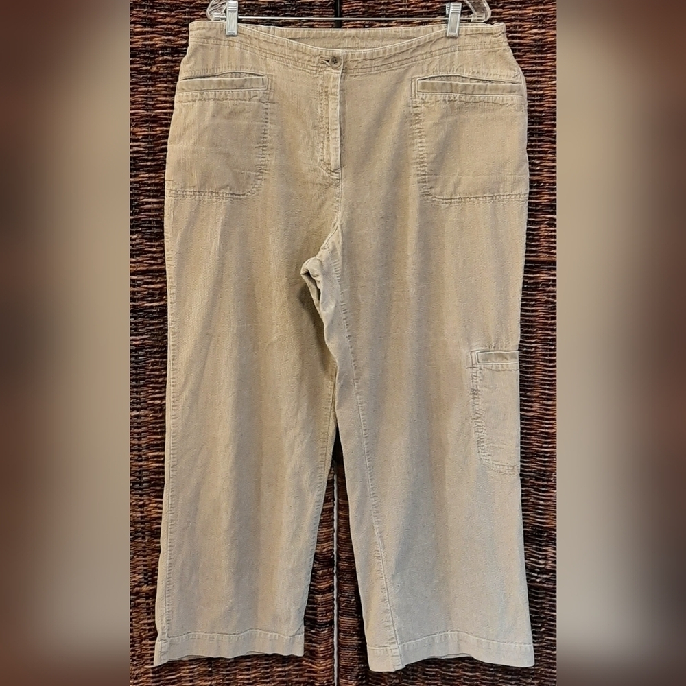 J. Jill Pants Women's 18 Green Corduroy Wide Leg Coastal Grandma Relaxed Earthy
